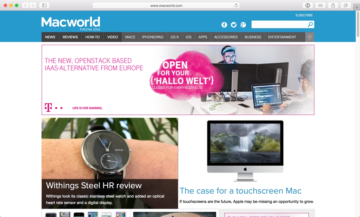When Better is disabled on macworld.com, the ad below the navigation is visible, and its tracking can track you