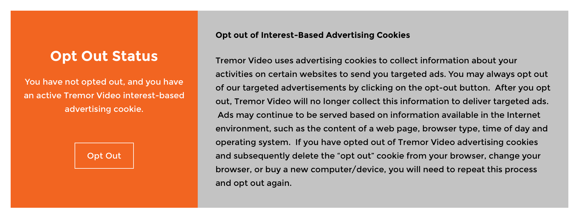 Opt-out: on every device, every time you clear your cookies.